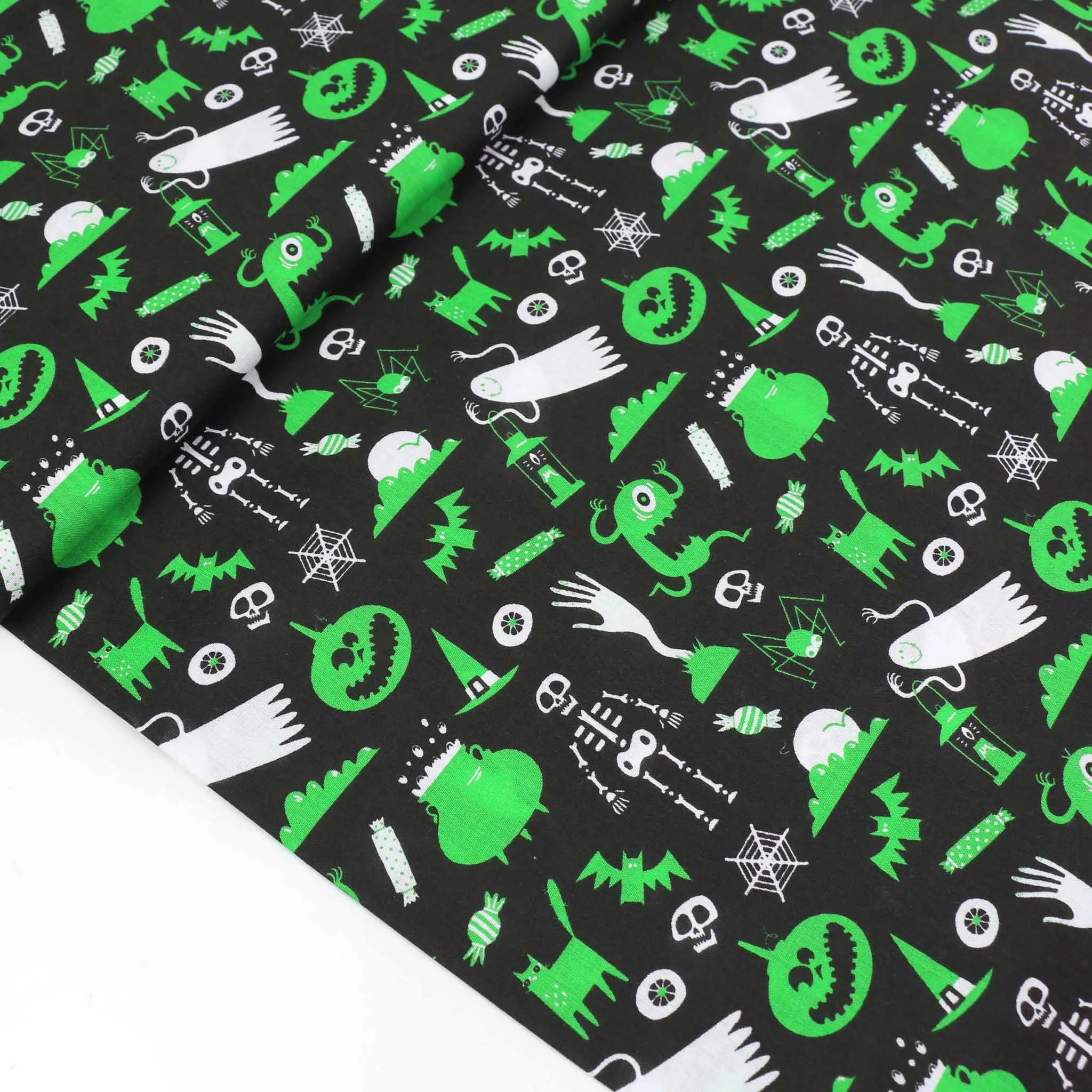 PolyCotton Poplin Fabric - Black, orange