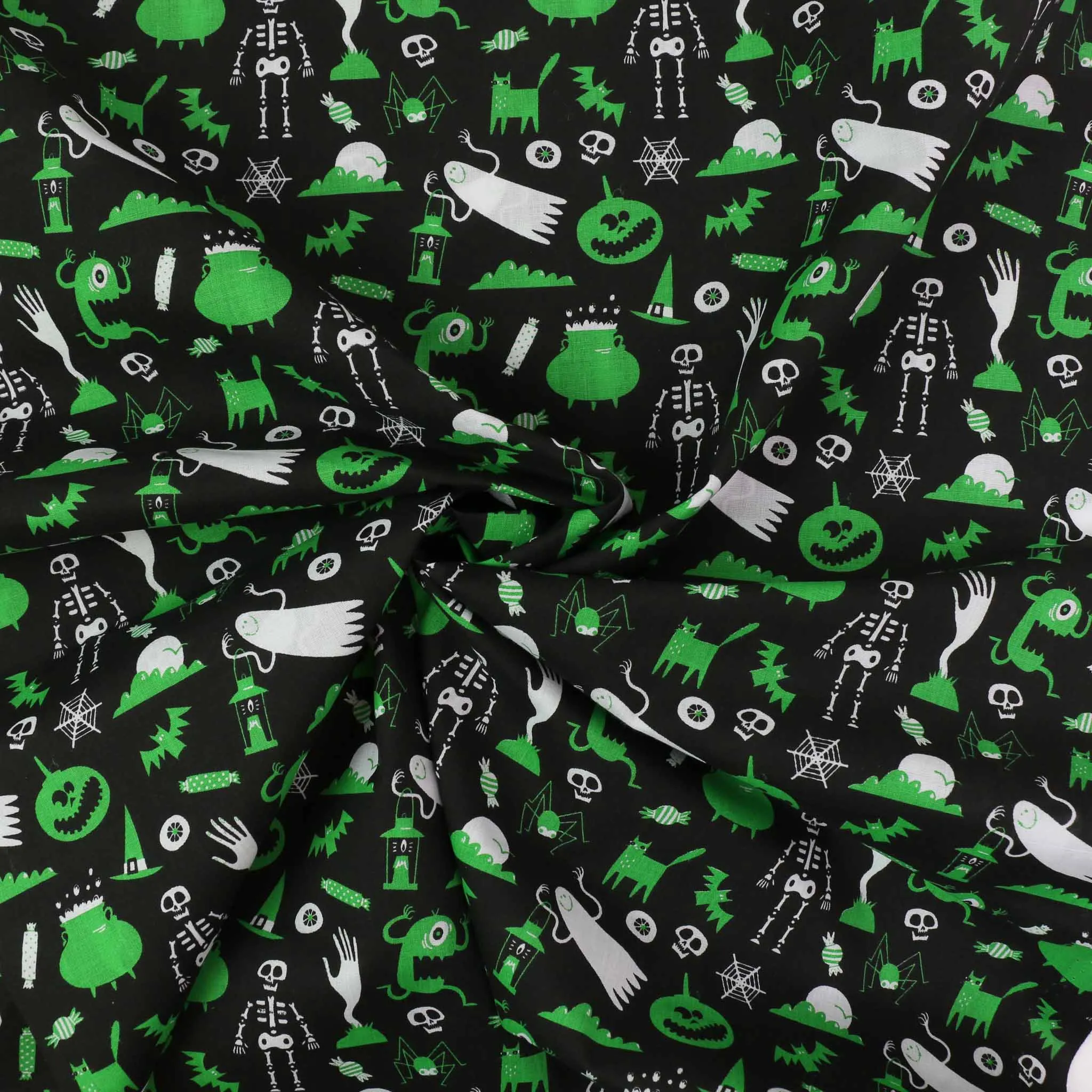 PolyCotton Poplin Fabric - Black, orange