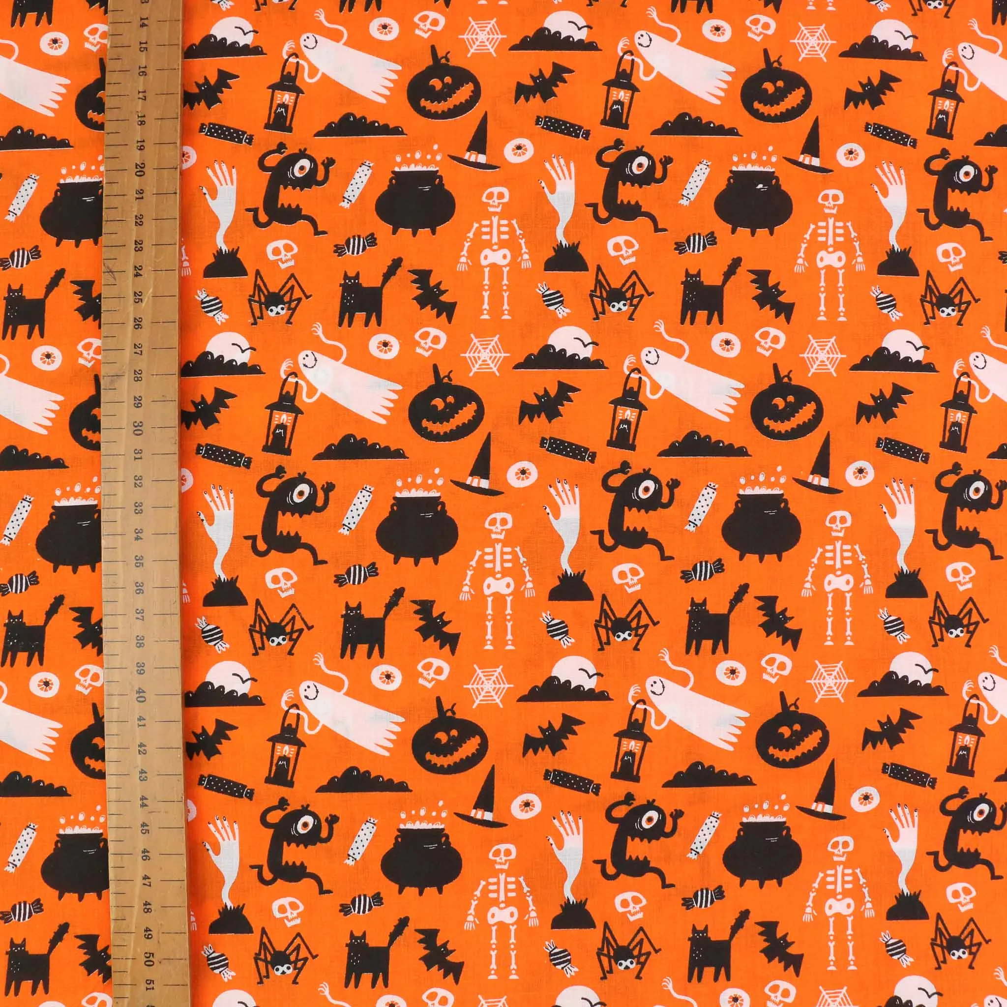 PolyCotton Poplin Fabric - Black, orange