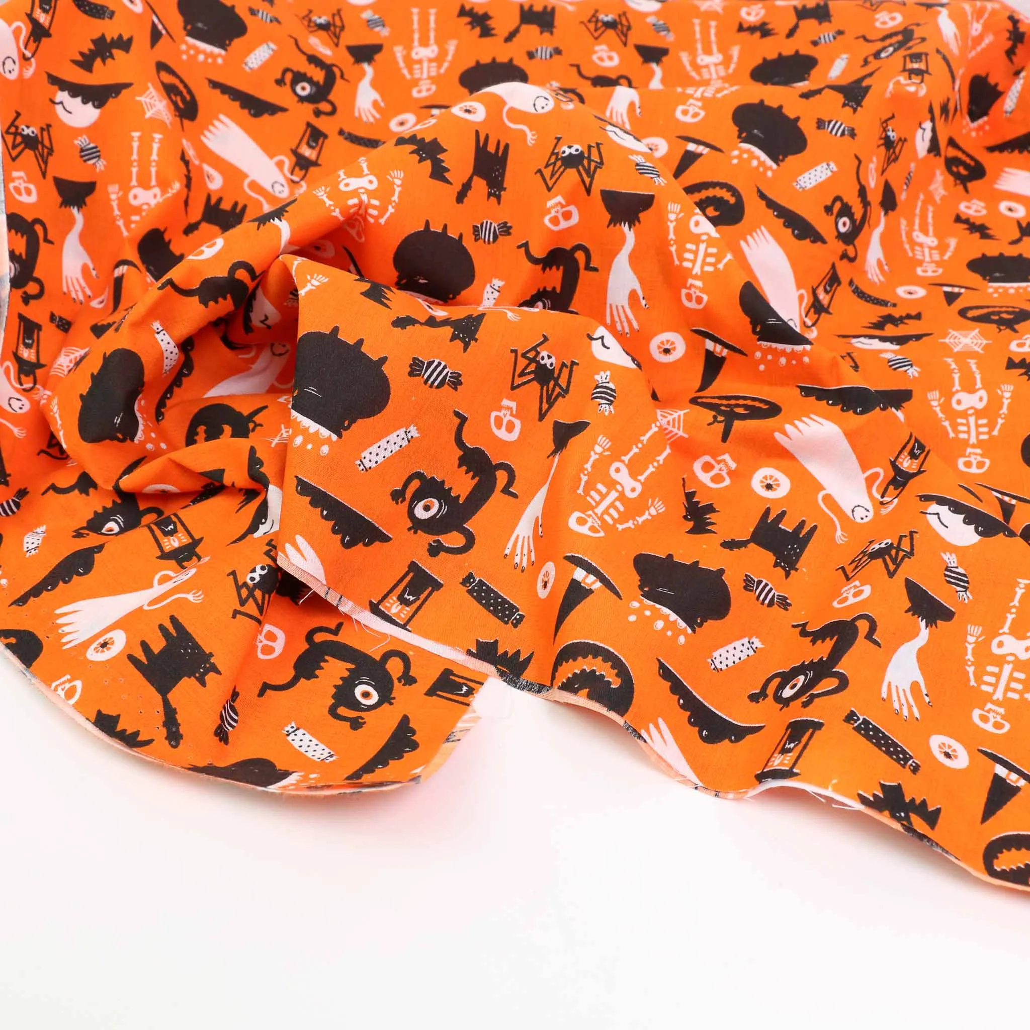 PolyCotton Poplin Fabric - Black, orange