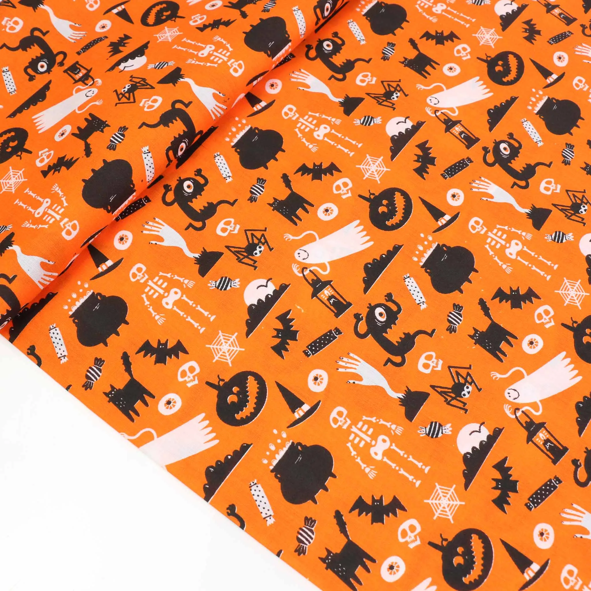 PolyCotton Poplin Fabric - Black, orange