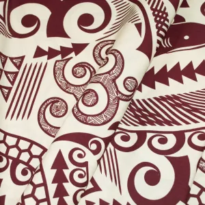 Polynesian Tapa Sharks Burgandy on Ecru