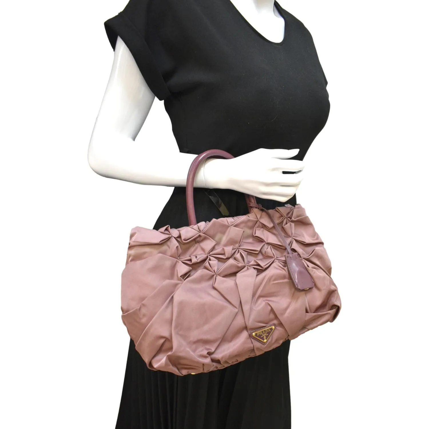 PRADA Tessuto Origami Pleated Ruffled Nylon Tote Bag Antico