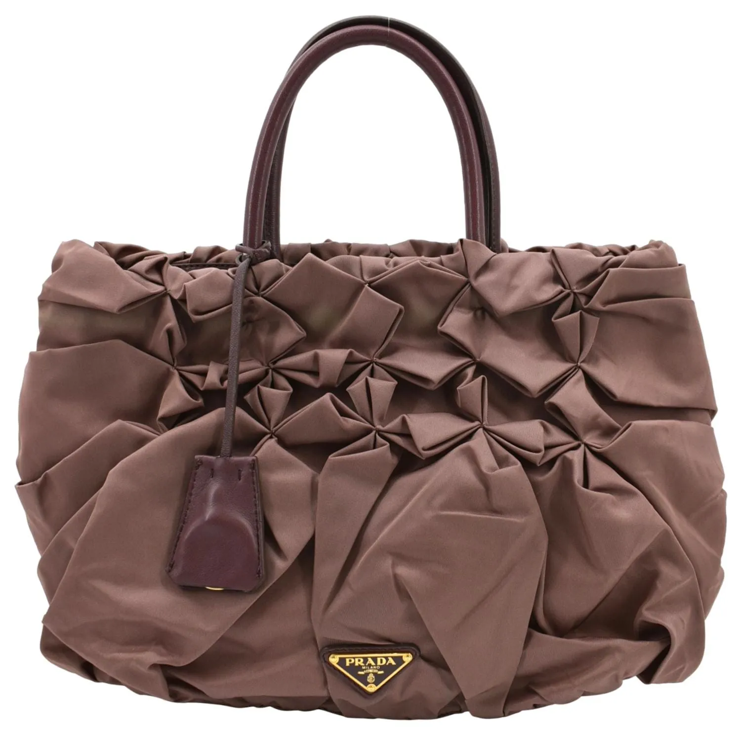 PRADA Tessuto Origami Pleated Ruffled Nylon Tote Bag Antico