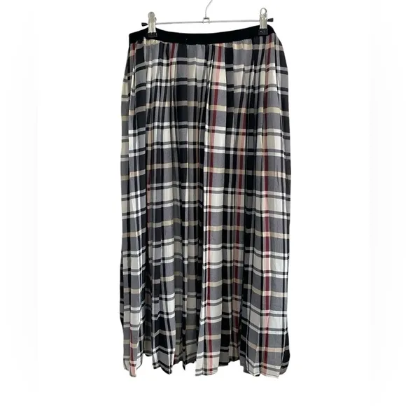 press - plaid pleated chiffon Skirt - XL