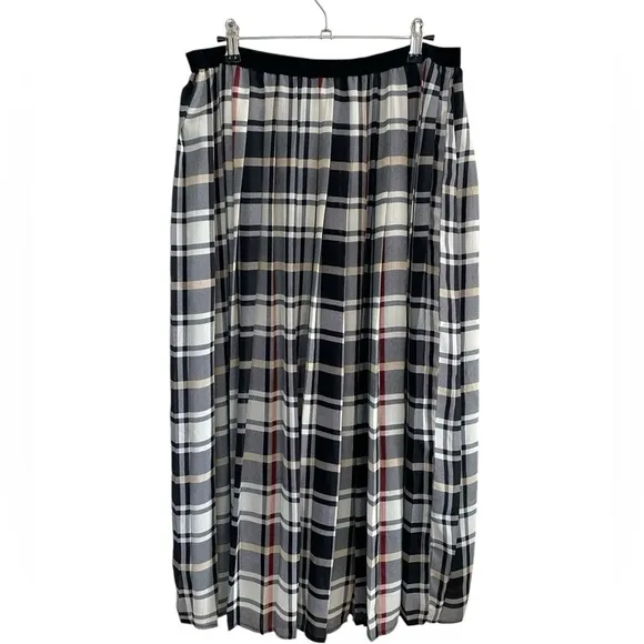 press - plaid pleated chiffon Skirt - XL