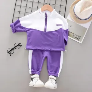 Purple & White Fashionable Toddler Tracksuit