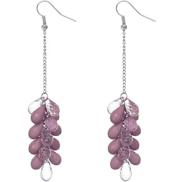 Purple Beaded Layer Drop Chain Earrings