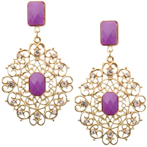 Purple Rhinestone Filigree Post Earrings