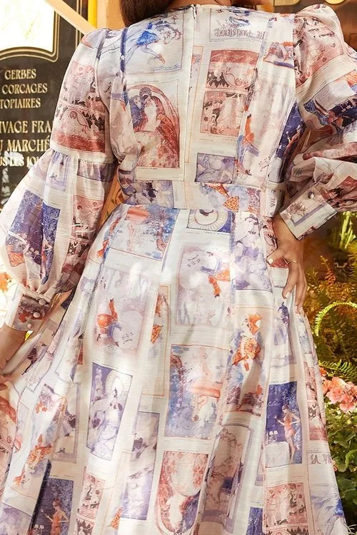"MARTHA" RENAISSANCE PRINT V-NECK MAXI DRESS (PLUS SIZE)