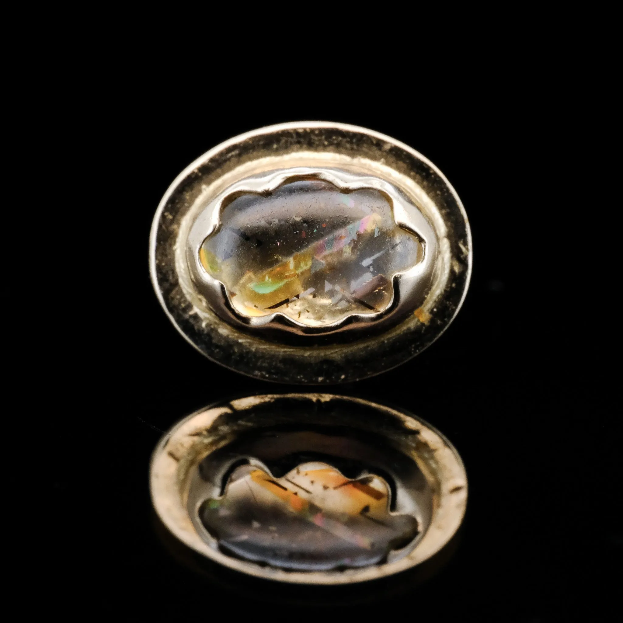 Rainbow Lattice Sunstone in White Gold - 14ga Threaded end