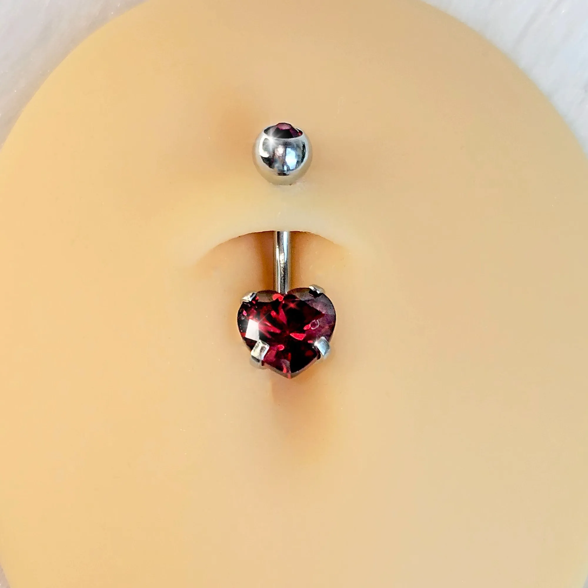 Red CZ Gem Heart Internally Threaded Belly Ring