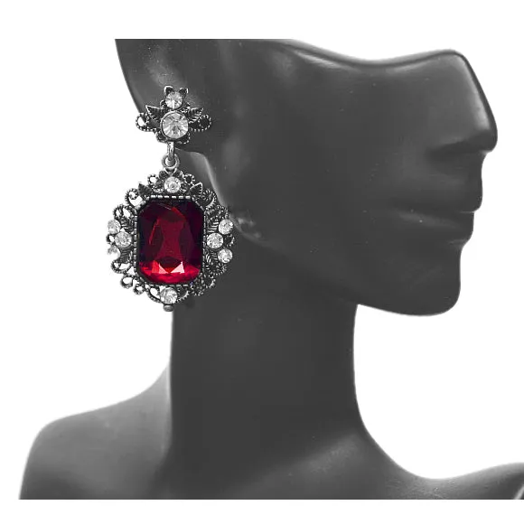 Red Elegant Large Gemstone Post Earrings