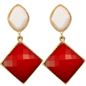 Red White Faceted Faux Gem Post Earrings