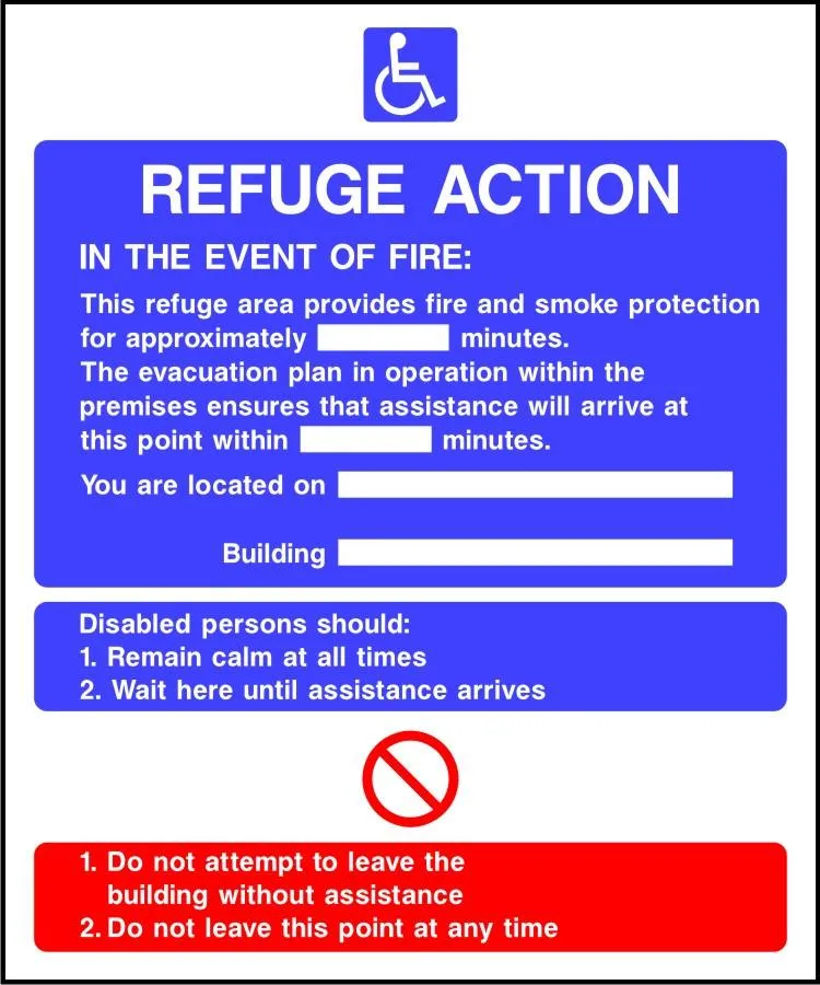 Refuge Action Fire notice sign