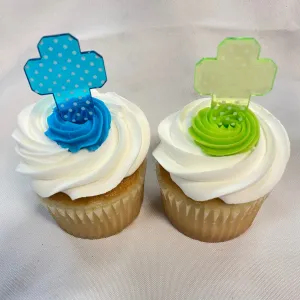 Religious Cupcakes - Lime Green & Bright Blue Crosses