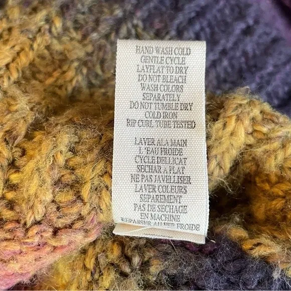Rip Curl Purple and Gold Knit Sweater Cardigan with Hood, size Medium