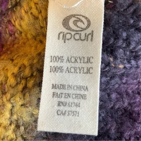 Rip Curl Purple and Gold Knit Sweater Cardigan with Hood, size Medium