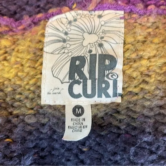 Rip Curl Purple and Gold Knit Sweater Cardigan with Hood, size Medium
