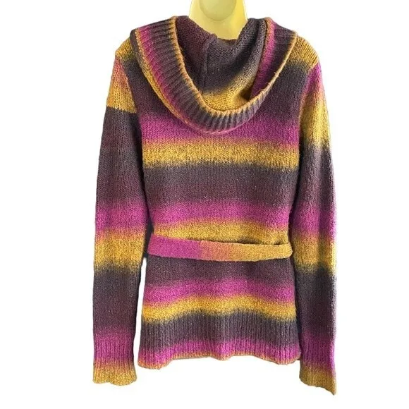 Rip Curl Purple and Gold Knit Sweater Cardigan with Hood, size Medium