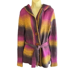 Rip Curl Purple and Gold Knit Sweater Cardigan with Hood, size Medium