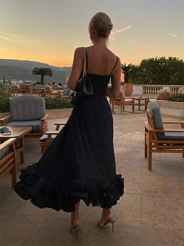 Romantic Rose Pleated Backless Midi Dress