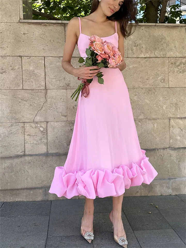 Romantic Rose Pleated Backless Midi Dress