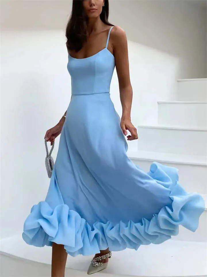 Romantic Rose Pleated Backless Midi Dress