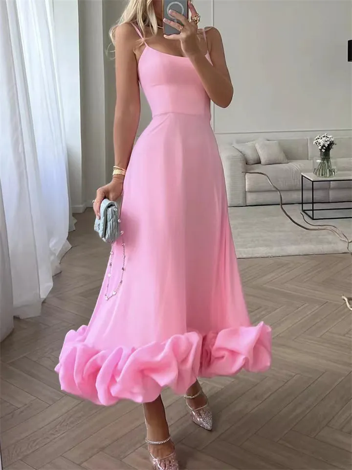 Romantic Rose Pleated Backless Midi Dress