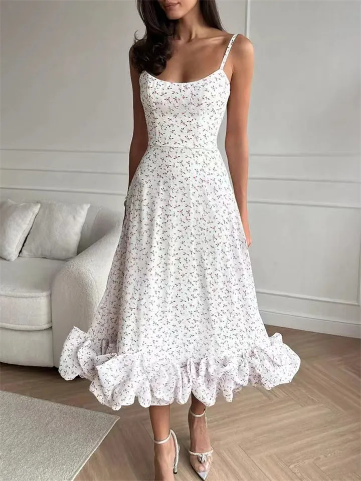 Romantic Rose Pleated Backless Midi Dress