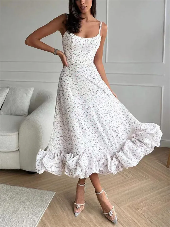 Romantic Rose Pleated Backless Midi Dress