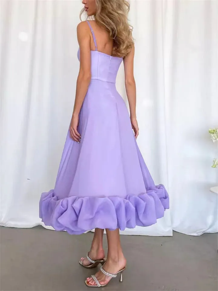 Romantic Rose Pleated Backless Midi Dress