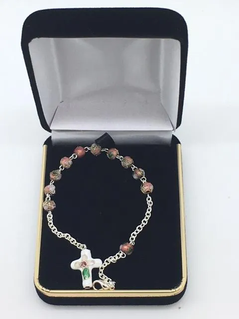 Rose Cloisonne Rosary Bracelet (7")