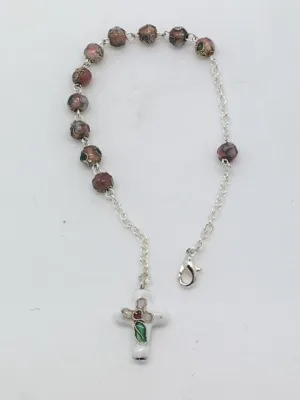 Rose Cloisonne Rosary Bracelet (7")