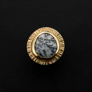 Rose Cut Dendritic Opal and Yellow Gold "Sunrise" - Threaded End - 14ga