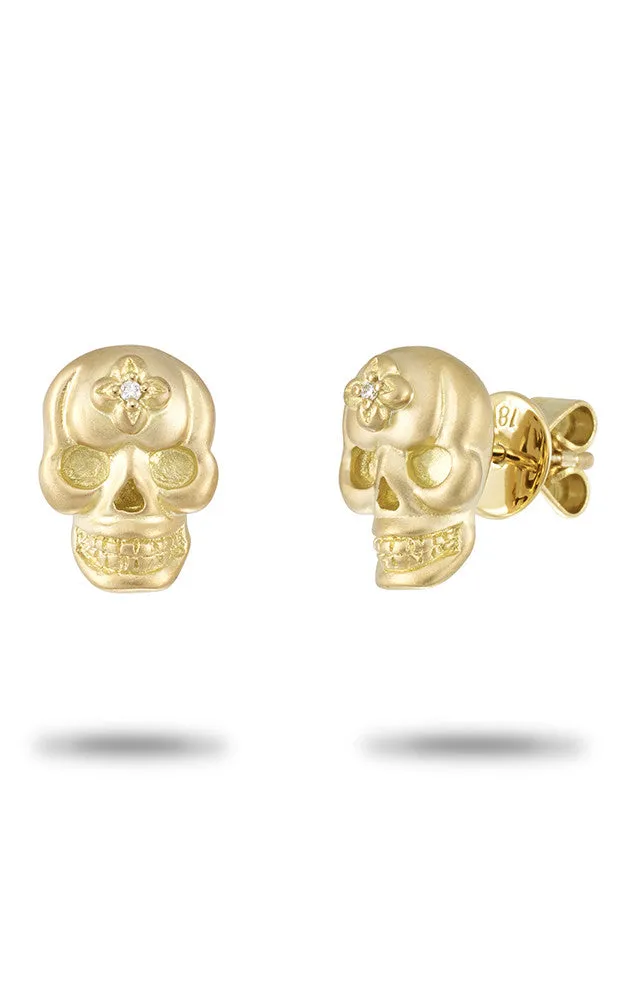 Roses Never Die Skull Stud Earrings – Diamond