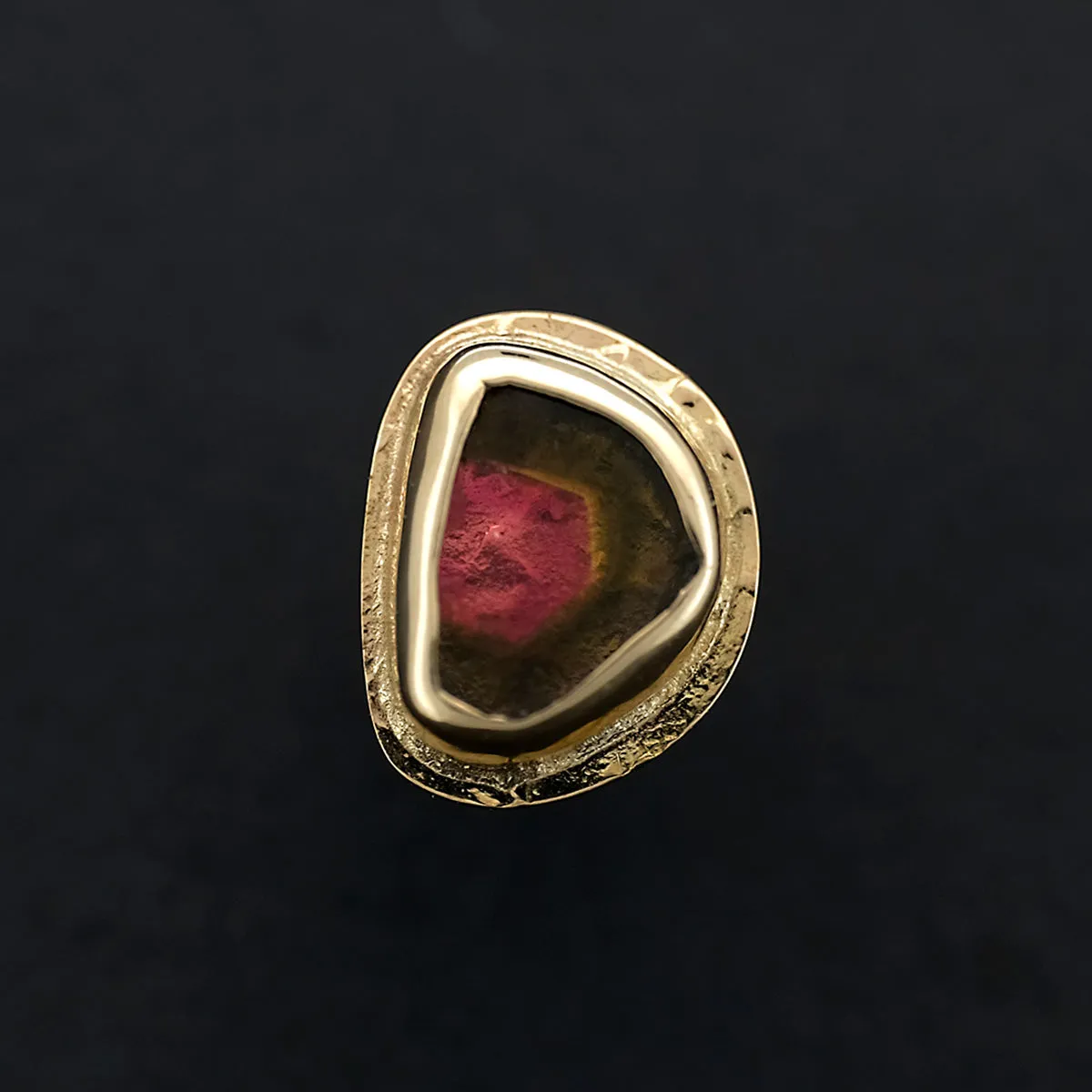 Rough Watermelon Tourmaline and Yellow Gold "Sandman" - Threaded End - 14ga