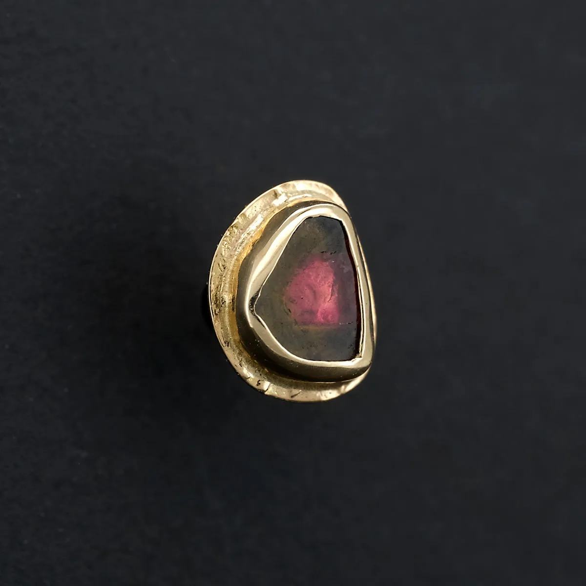 Rough Watermelon Tourmaline and Yellow Gold "Sandman" - Threaded End - 14ga