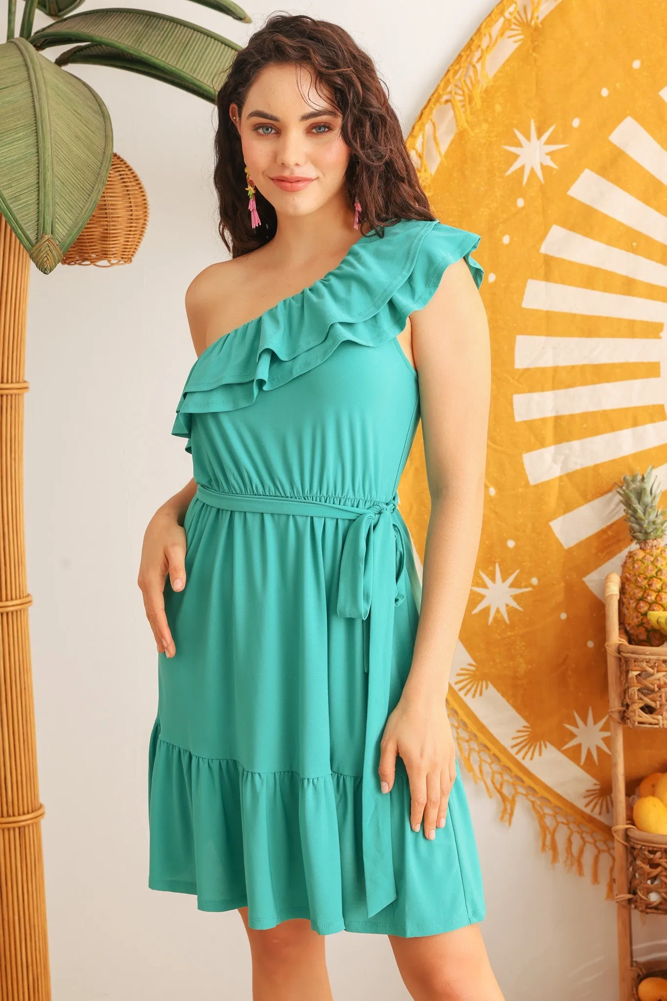 Ruffle One Shoulder Mini Dress