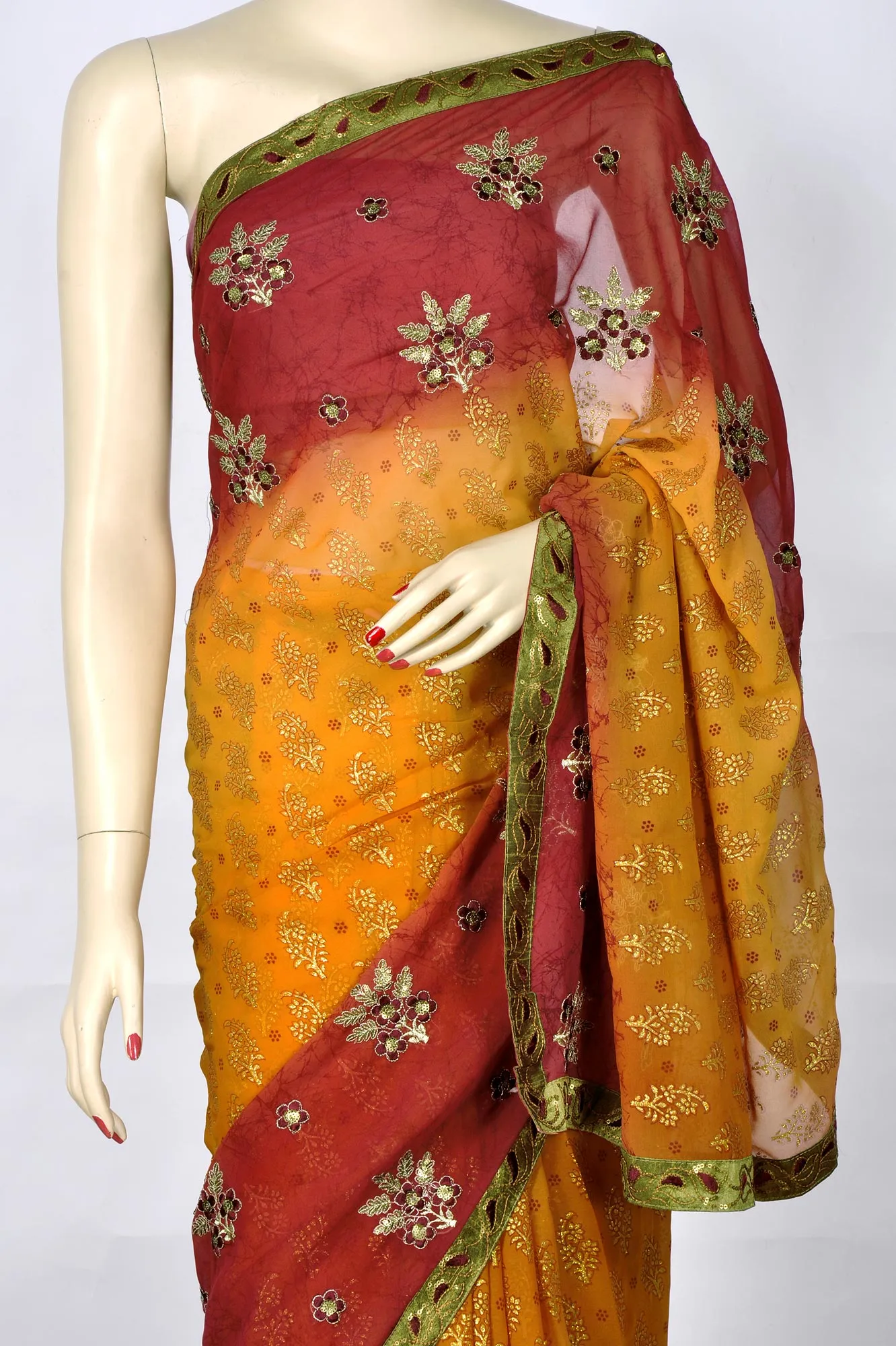 Rust & Maroon Saree with Embroidered Bootis