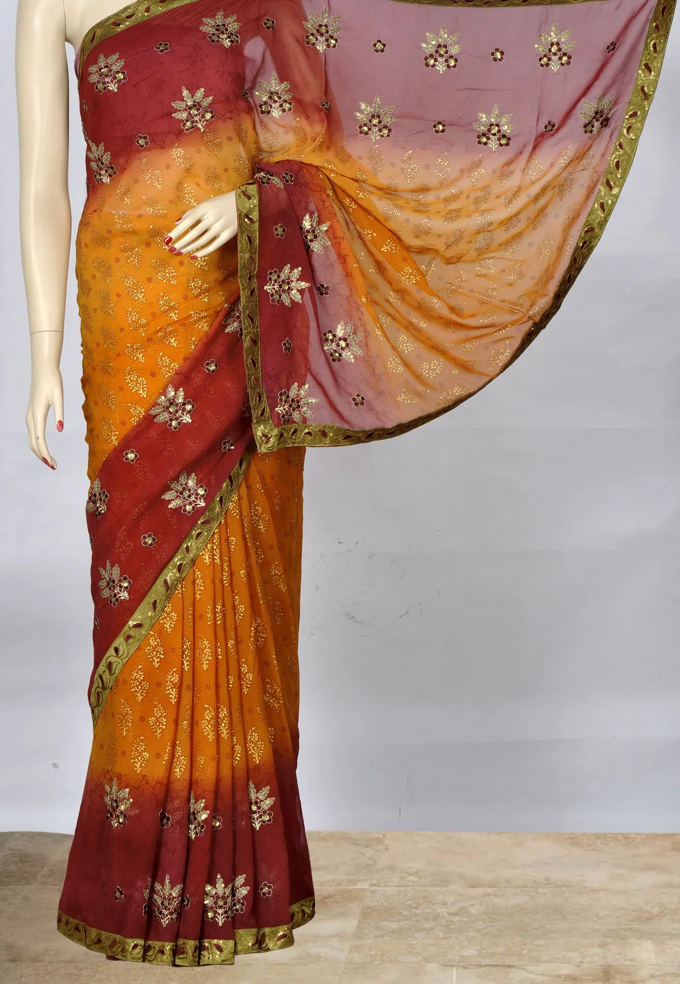 Rust & Maroon Saree with Embroidered Bootis