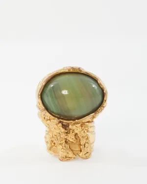 Saint Laurent Gold Green Enamel Artsy Ring - 7