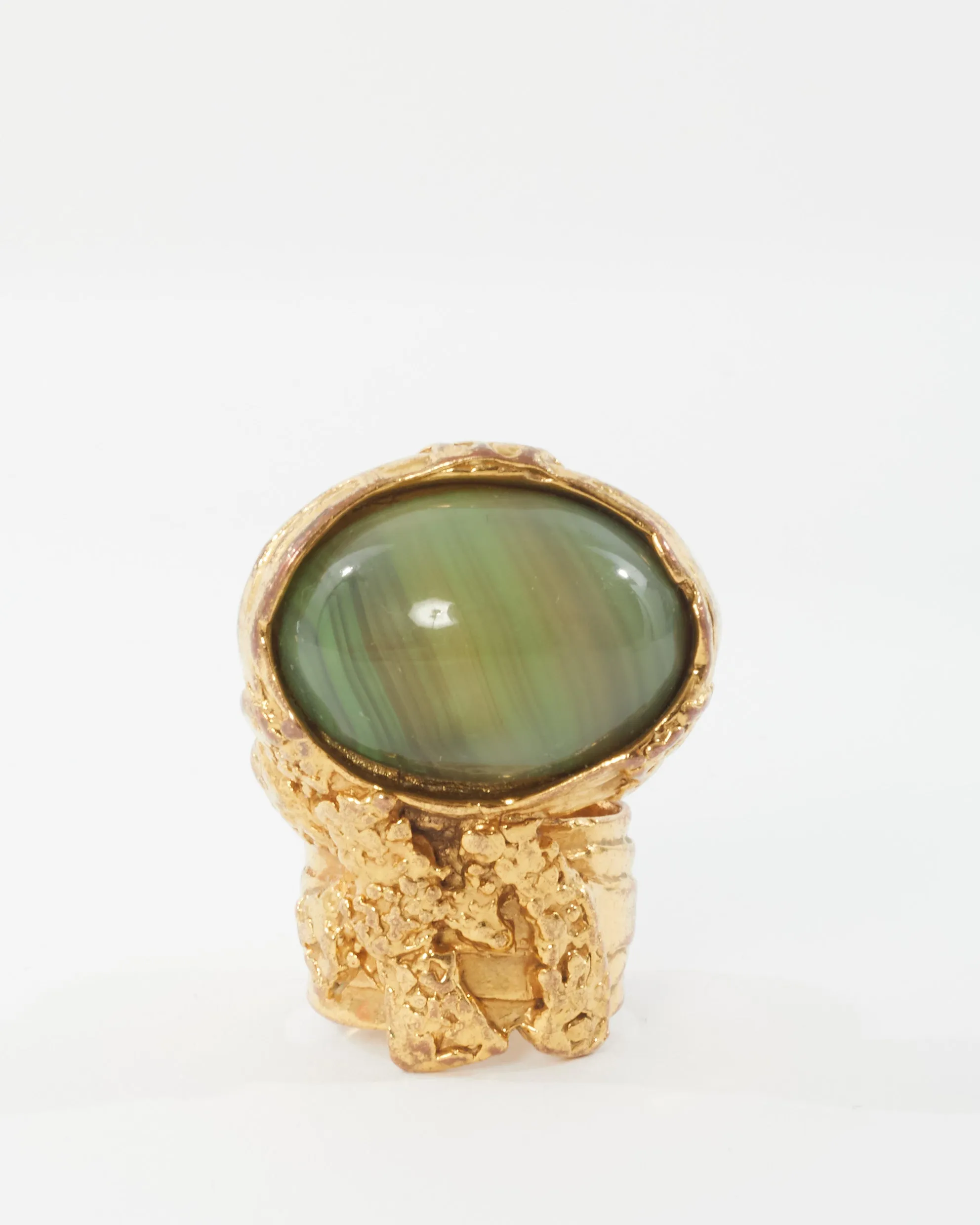 Saint Laurent Gold Green Enamel Artsy Ring - 7