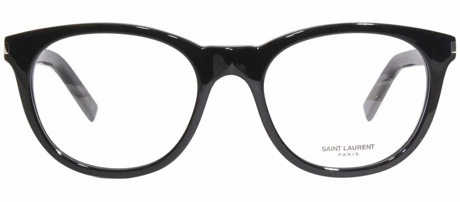 Saint Laurent SL 471O 1 Round Plastic Black Eyeglasses with Logo Stamped Demo Lenses