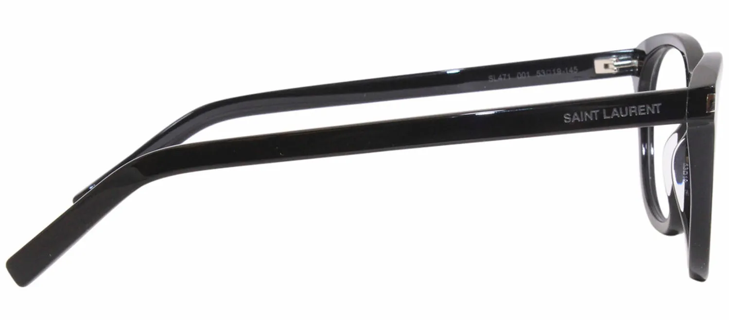 Saint Laurent SL 471O 1 Round Plastic Black Eyeglasses with Logo Stamped Demo Lenses