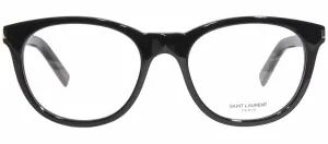 Saint Laurent SL 471O 1 Round Plastic Black Eyeglasses with Logo Stamped Demo Lenses