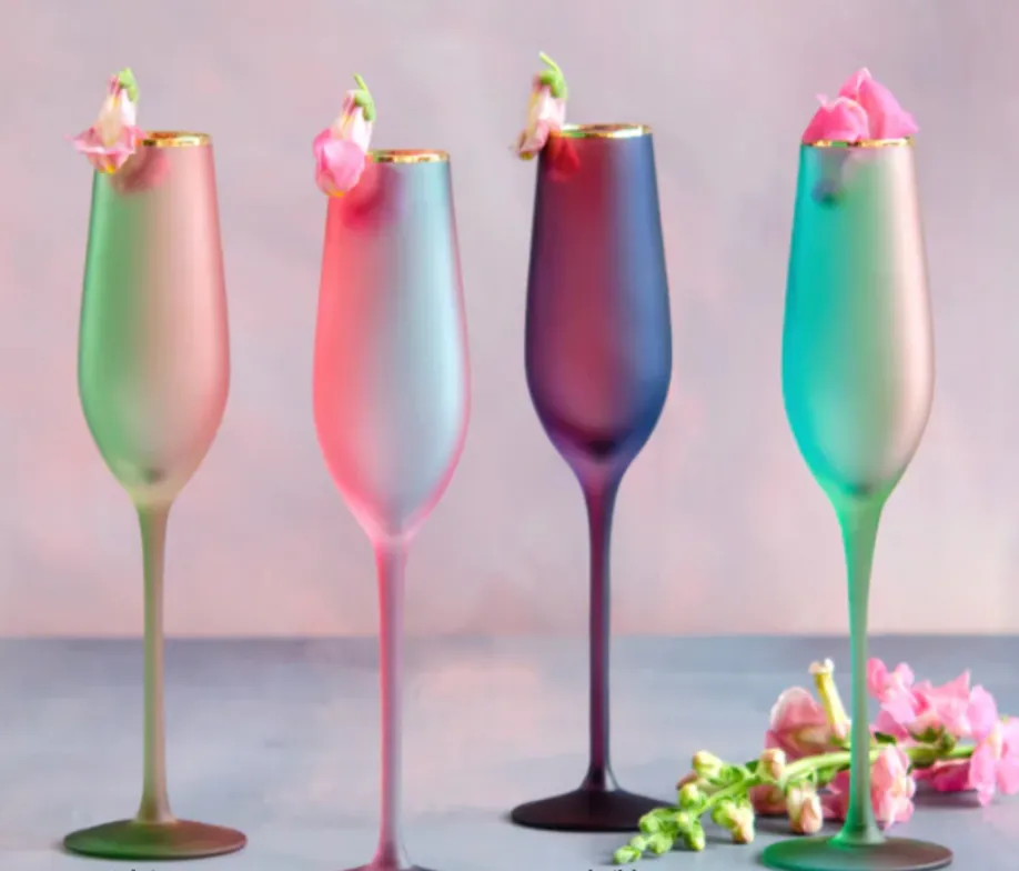 SALE Frosted Champagne Flute Set (4 green and orange)