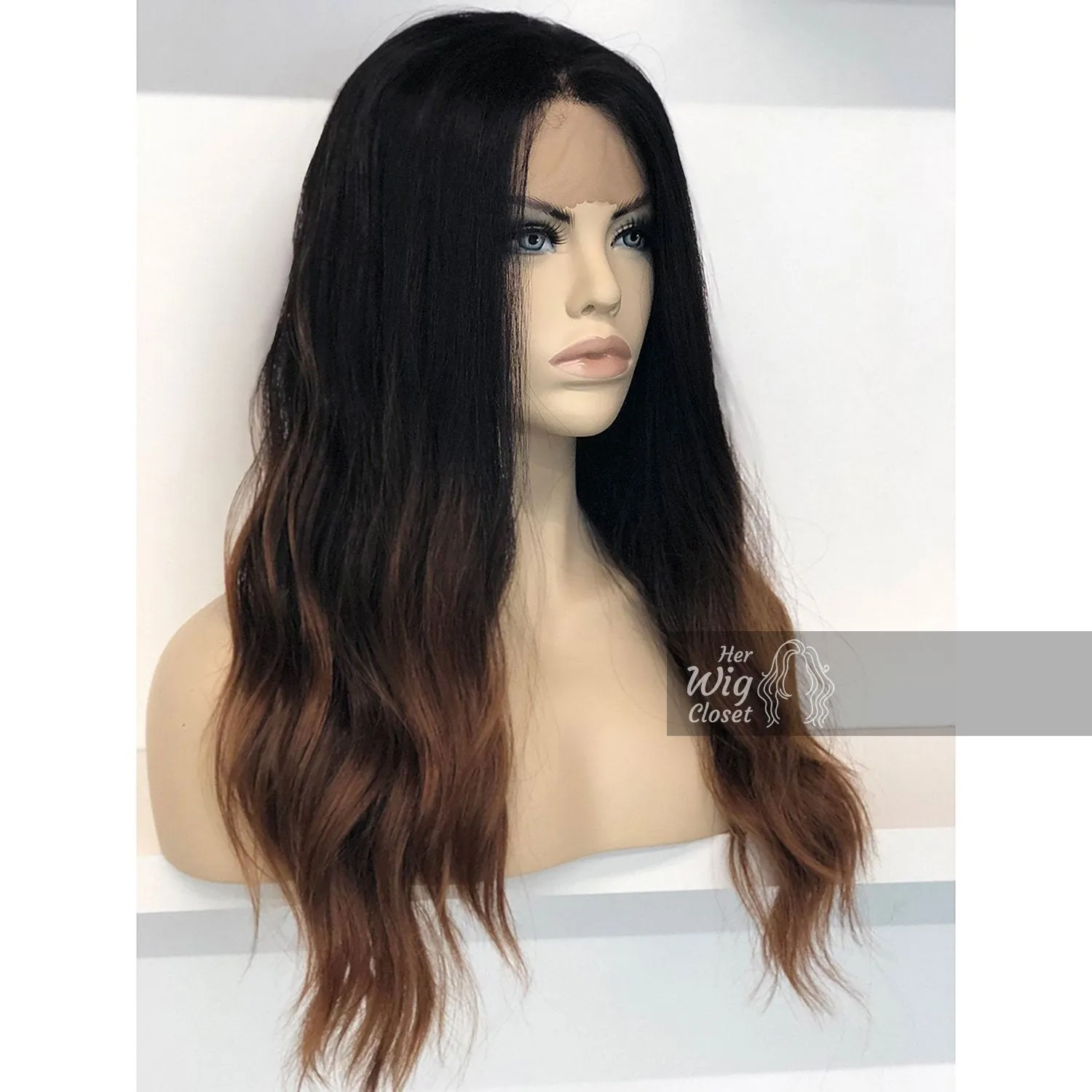 Samantha | Black Brown Ombre Wavy Lace Front Wig 24"