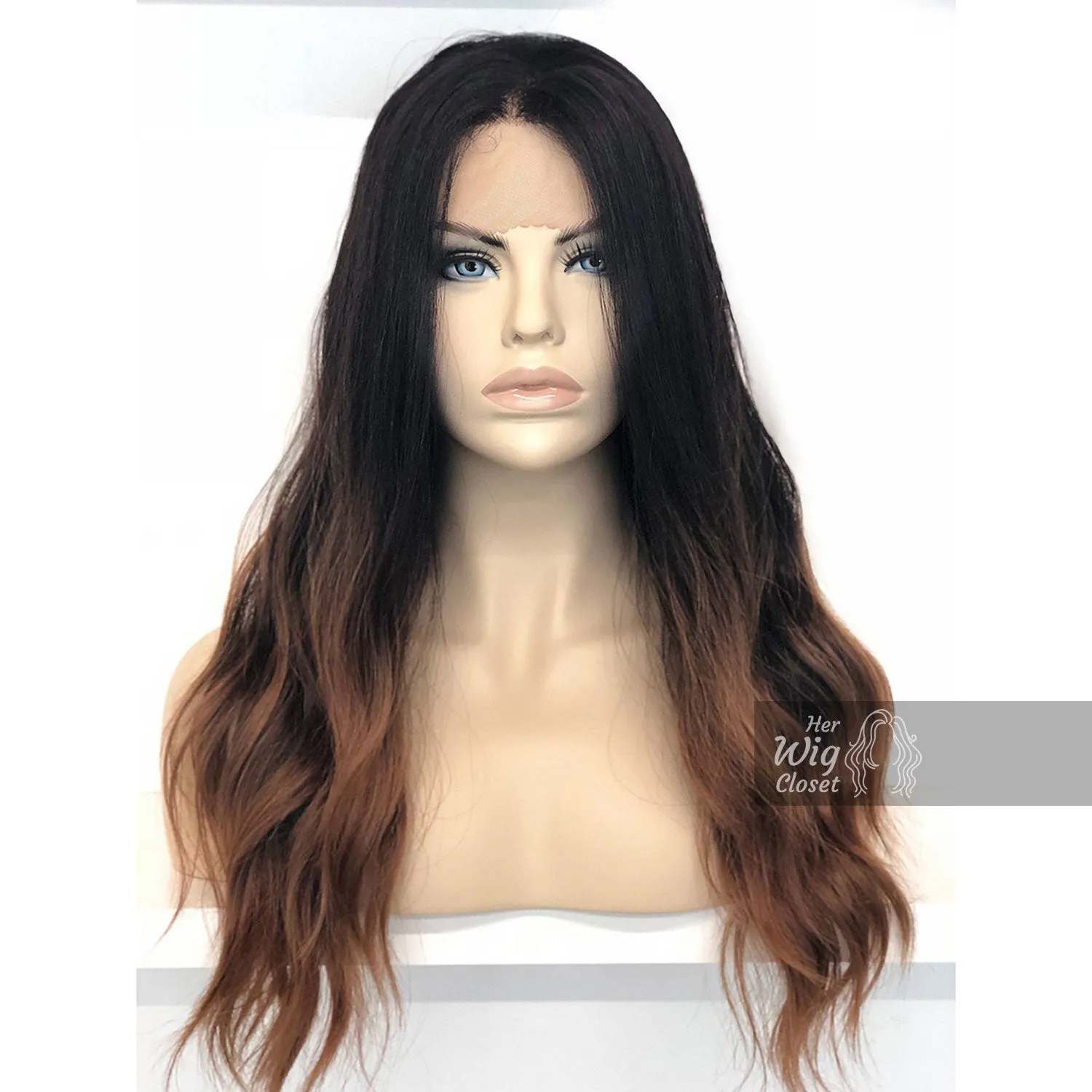 Samantha | Black Brown Ombre Wavy Lace Front Wig 24"