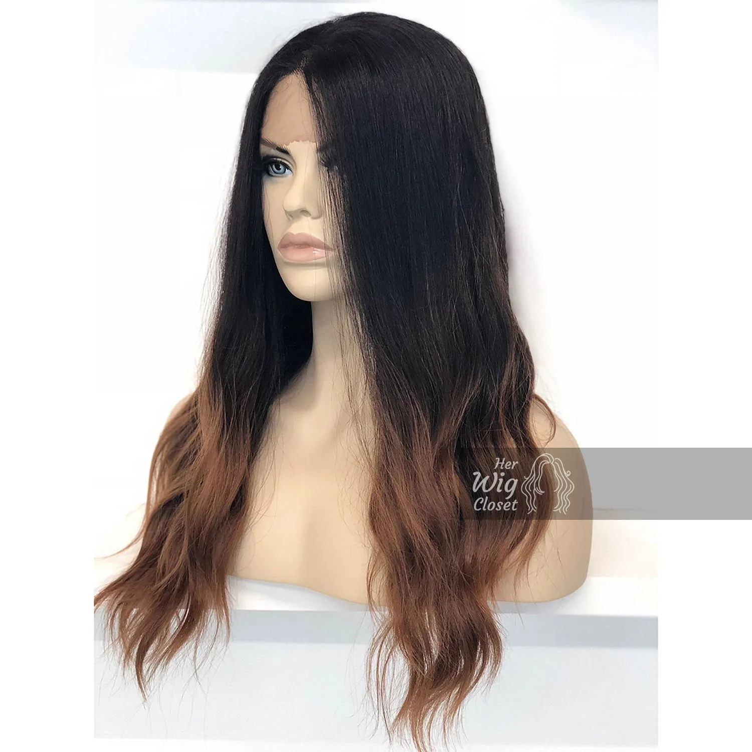 Samantha | Black Brown Ombre Wavy Lace Front Wig 24"